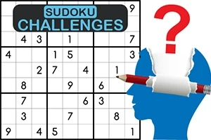 Plansza sudoku obok niebieskiego konturu głowy z ołówkiem i znakiem zapytania