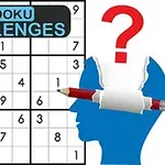 Plansza sudoku obok niebieskiego konturu głowy z ołówkiem i znakiem zapytania