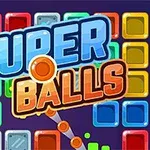 Napis Super Balls na tle kolorowych, kwadratowych bloków w różnych odcieniach