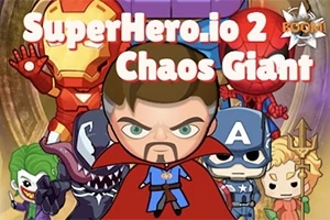 Kreskówkowe postacie superbohaterów stojące razem na tle z dużym tekstem SuperHero