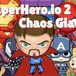 Kreskówkowe postacie superbohaterów stojące razem na tle z dużym tekstem SuperHero