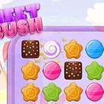 Kolorowe cukierki i czekoladki na planszy gry, z napisem Sweet Crush u góry obrazka