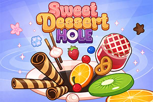 Kolorowa grafika z napisem „Sweet Dessert Hole oraz ilustracjami słodyczy i owoców, m