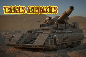 Duży, futurystyczny czołg na pustynnym tle z widocznym napisem Tank Attack