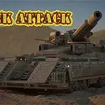 Duży, futurystyczny czołg na pustynnym tle z widocznym napisem Tank Attack