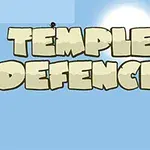 Napis Temple Defence w stylu kamiennych bloków na tle jasnoniebieskiego nieba z jaśniejącym słońcem