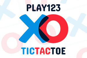 Logo z napisem „PLAY123 oraz „TICTACTOE i dużymi literami X oraz O na jasnym tle z delikatnym wzorem