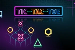 Neonowy napis i symbole geometryczne w jasnych kolorach na ciemnym tle