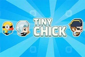 Postacie w stylu kreskówkowym obok napisu Tiny Chick na niebieskim tle z promieniami