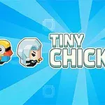 Postacie w stylu kreskówkowym obok napisu Tiny Chick na niebieskim tle z promieniami