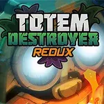 Napis Totem Destroyer Redux na tle rysunkowej maski totemu z dużymi, świecącymi oczami