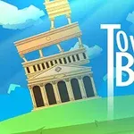 Ilustracja przedstawia krzywą wieżę w jasnych kolorach na tle nieba z napisem Tower of Babel