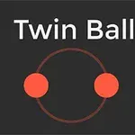 Dwie pomarańczowe kule połączone okręgiem na ciemnym tle z napisem Twin Ball u góry