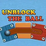 Napisy UNBLOCK THE BALL na niebieskim tle z drewnianymi kafelkami i metalową kulką