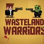 Dwóch pikselowych bohaterów z bronią na tle napisu Wasteland Warriors