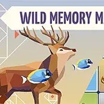Ilustracja z geometrycznymi zwierzętami, w tym jeleniem, rybą i lwem, na tle z napisem Wild Memory Match