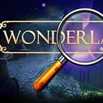 Tło z napisem Wonderland Chapter 11 z dużą lupą na środku