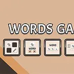 Napis Words Games z pięcioma ikonami gier na beżowym tle