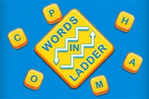 Żółto-niebieskie logo z literami w kształcie sześciokątów wokół napisu Words in Ladder