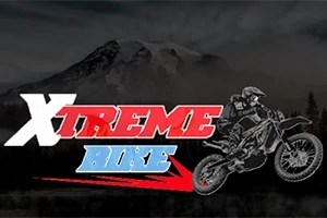 Logo z motocyklistą na tle gór i napisem Xtreme Bike