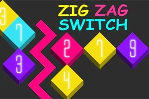 Kolorowe romby z numerami i napis ZIG ZAG SWITCH na czarnym tle